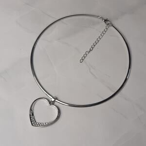 Silver and Cut Crystal Collar Necklace with Heart Pendant